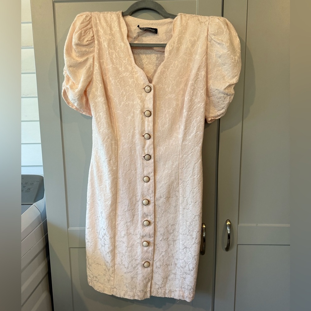 All That Jazz vintage Blush Textured floral Dress with puff sleeves